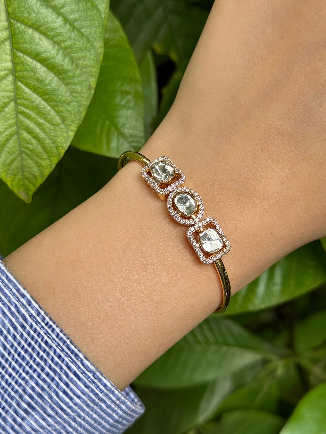Emerald Cut & Oval Polki Slide Bangle