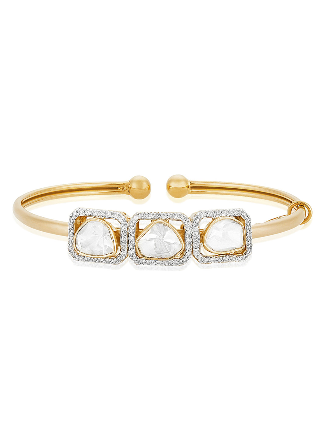 Triple Emerald Cut Polki Slide Bangle