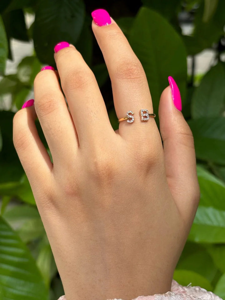 Diamond Initial Ring + Heart & Initial Slide Bangle