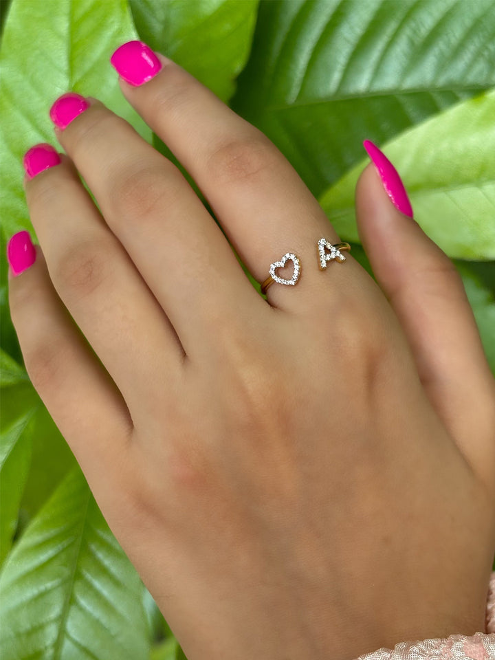 Heart & Initial Diamond Ring