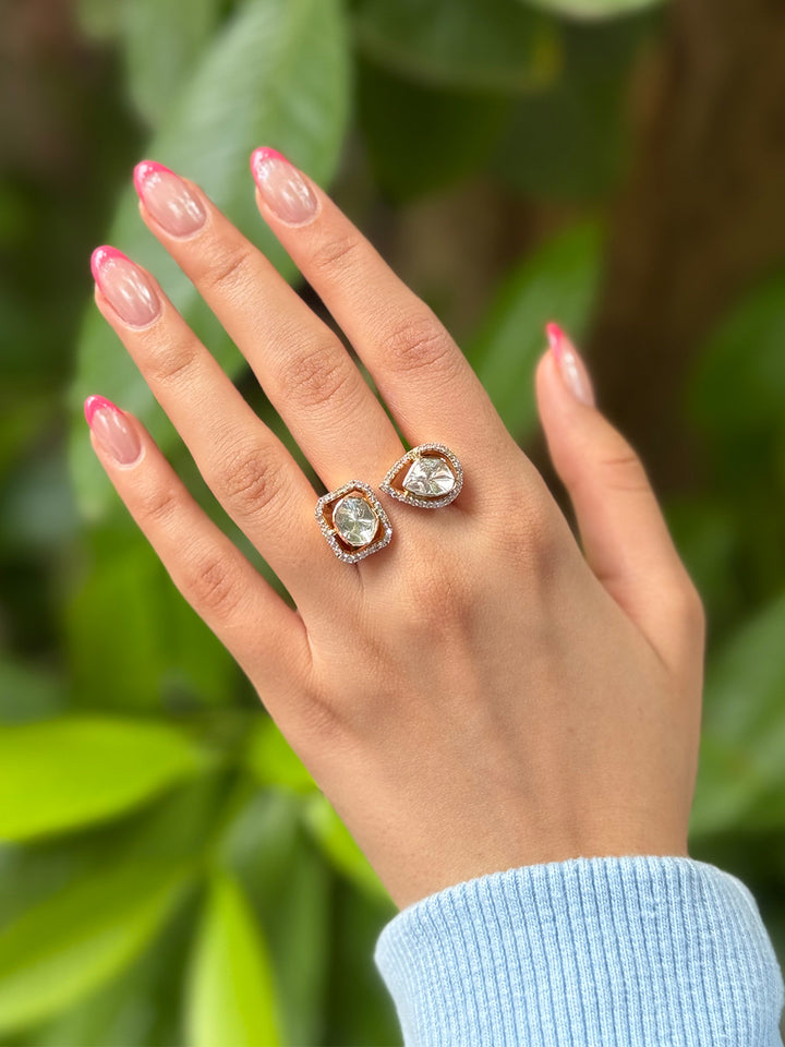 Polki Emerald Cut & Pear Ring