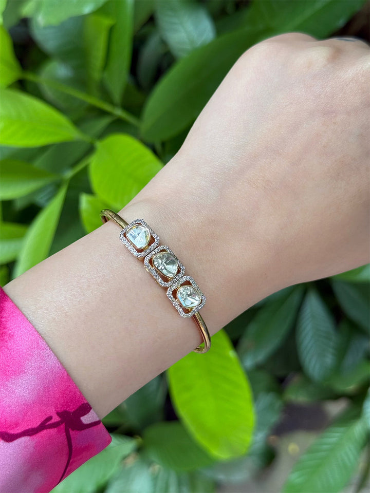 Triple Emerald Cut Polki Slide Bangle