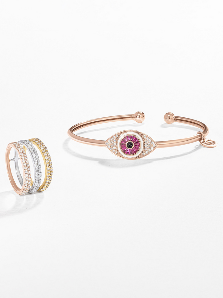 Triple Threat Band Ring + Stockholm Evil Eye Slide Bangle