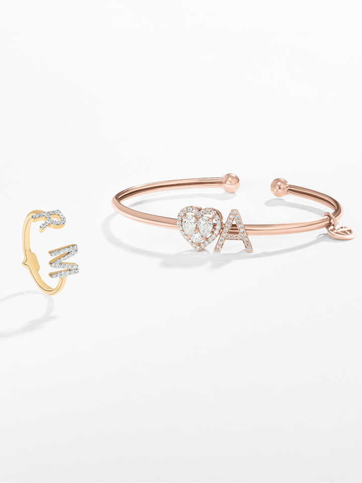 Diamond Initial Ring + Heart & Initial Slide Bangle