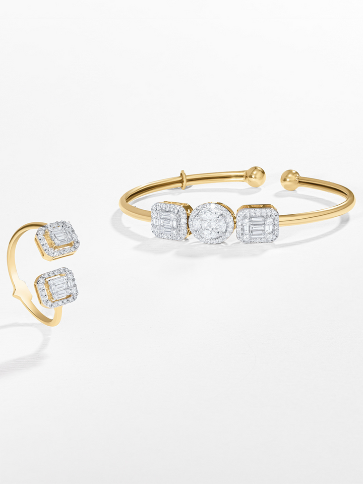 Duo Emerald Cut Ring + Mini Slide™ - Emerald Cut & Oval Cuff