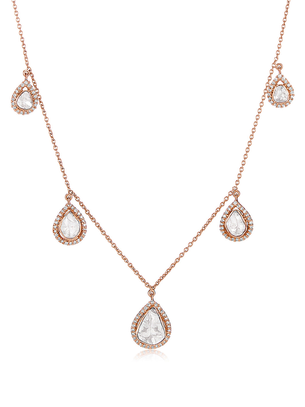 Dangling Polki drop necklace with traditional Polki stones, ideal for weddings and festive occasions-1