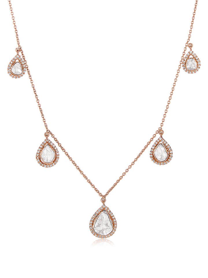 Dangling Polki drop necklace with traditional Polki stones, ideal for weddings and festive occasions-1
