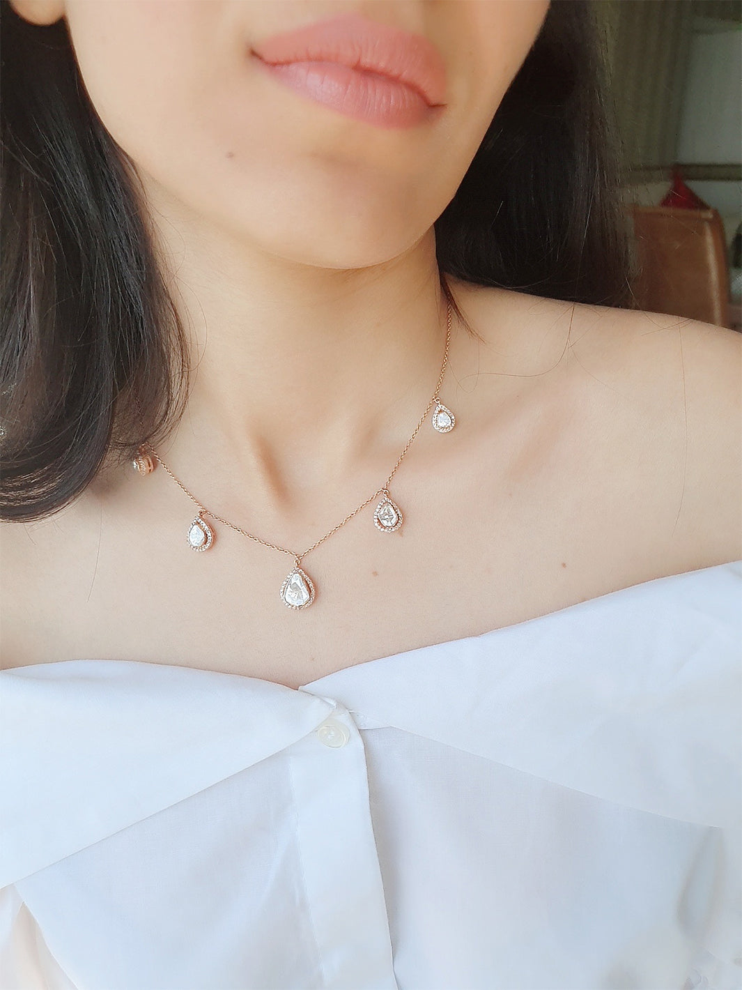 Dangling Polki Drop Necklace