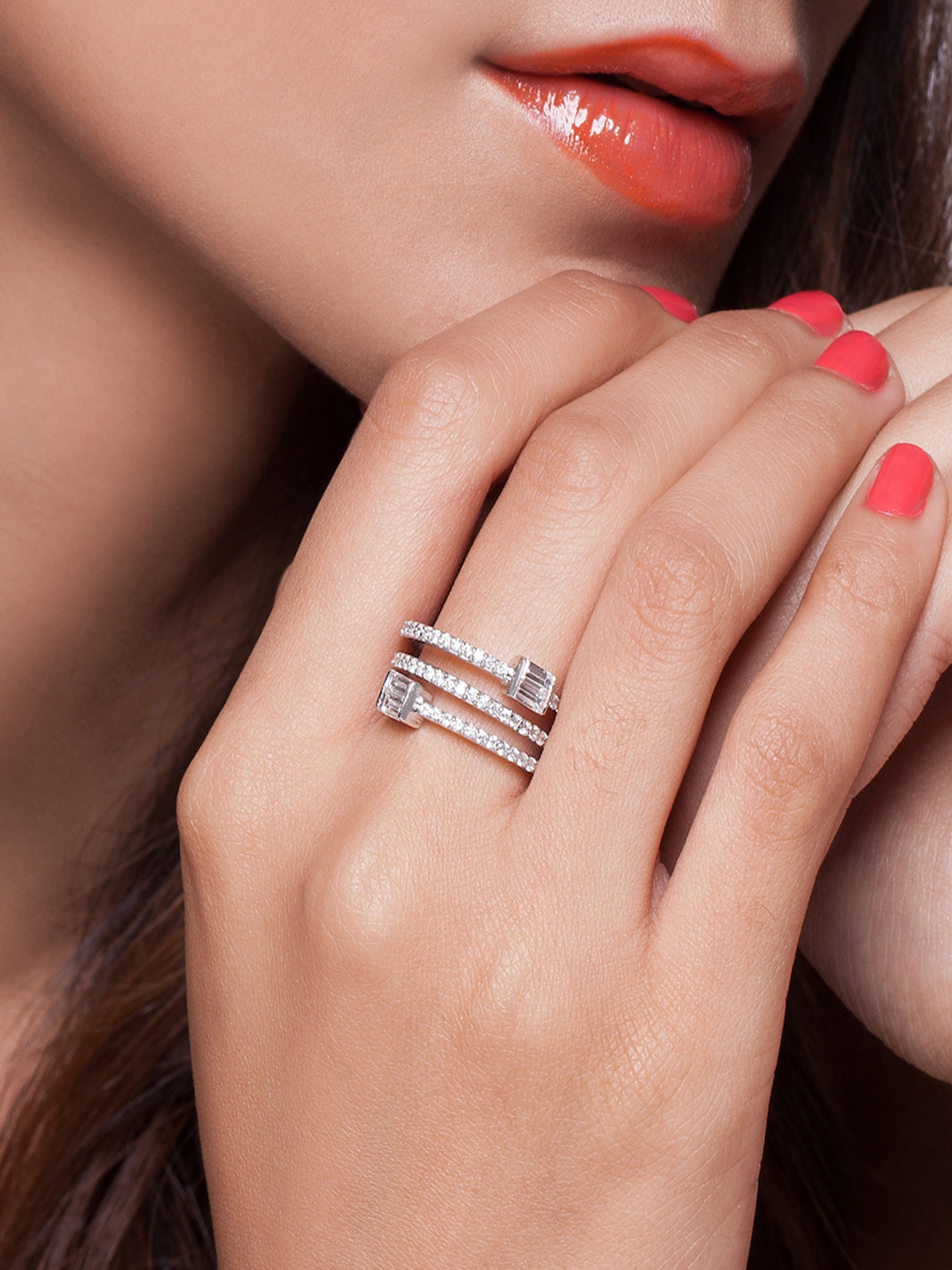 Tri Line Diamond Cocktail Ring