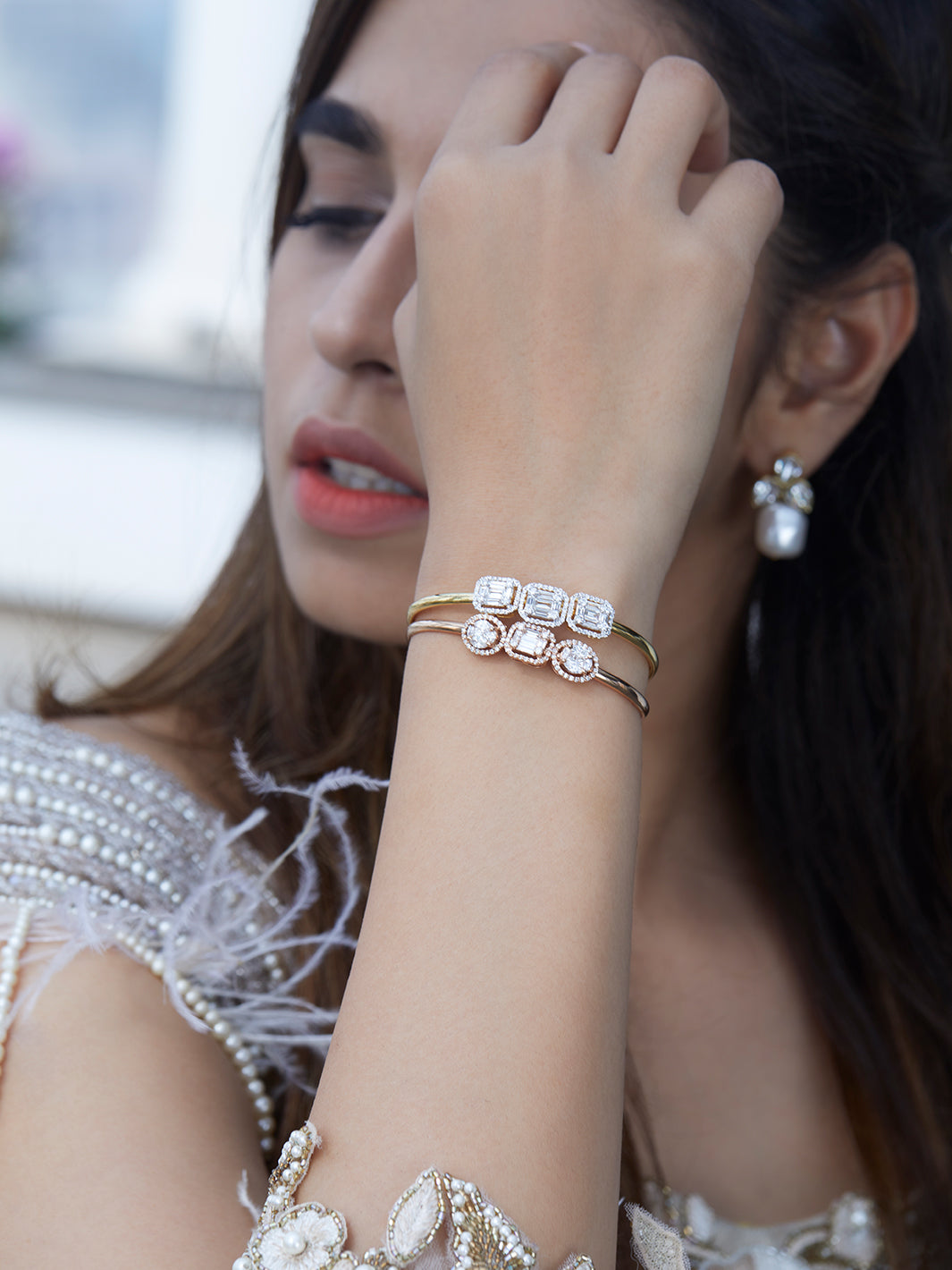 Triple Emerald Cut Slide Bangle