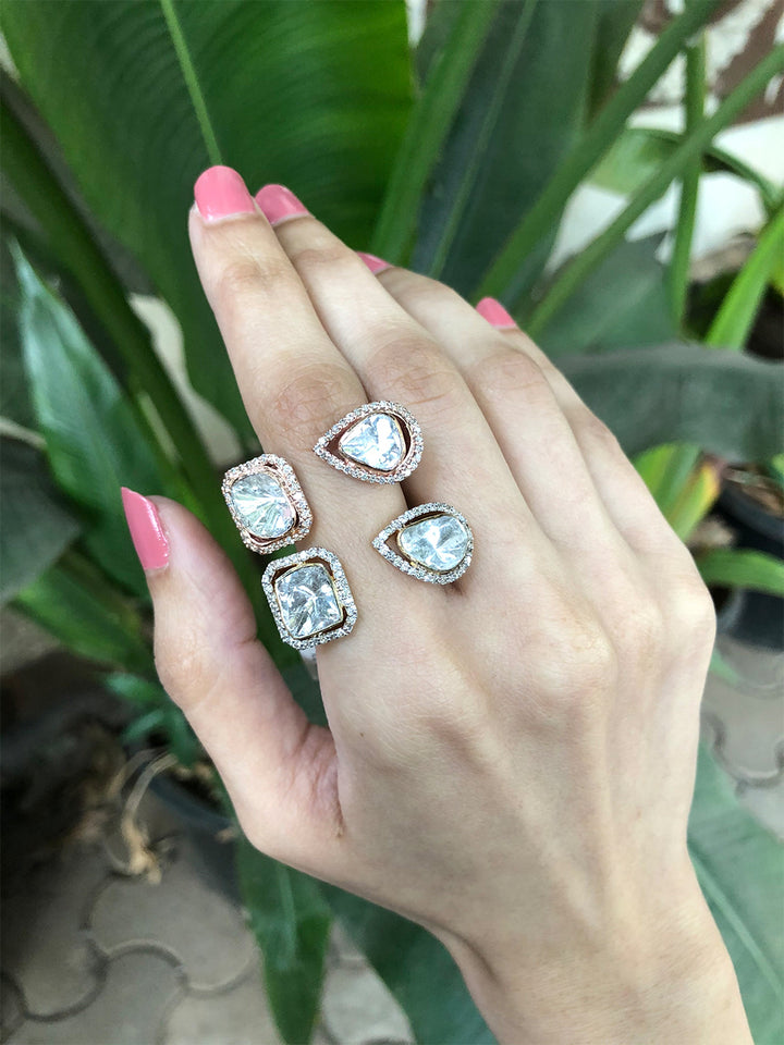 Polki Emerald Cut & Pear Ring