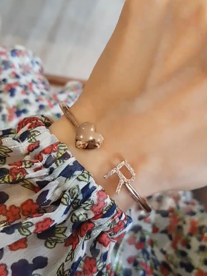 Gold Heart & Initial Cuff