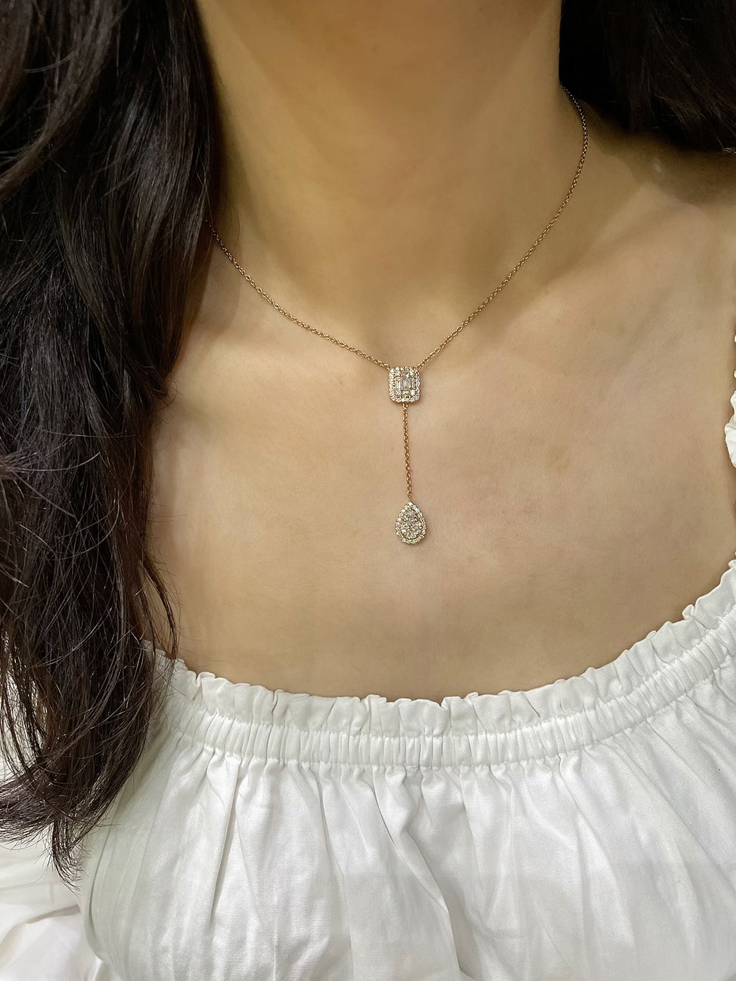 Emerald Cut & Drop Necklace