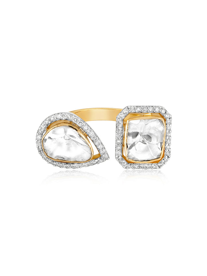 Polki Emerald Cut & Pear Ring
