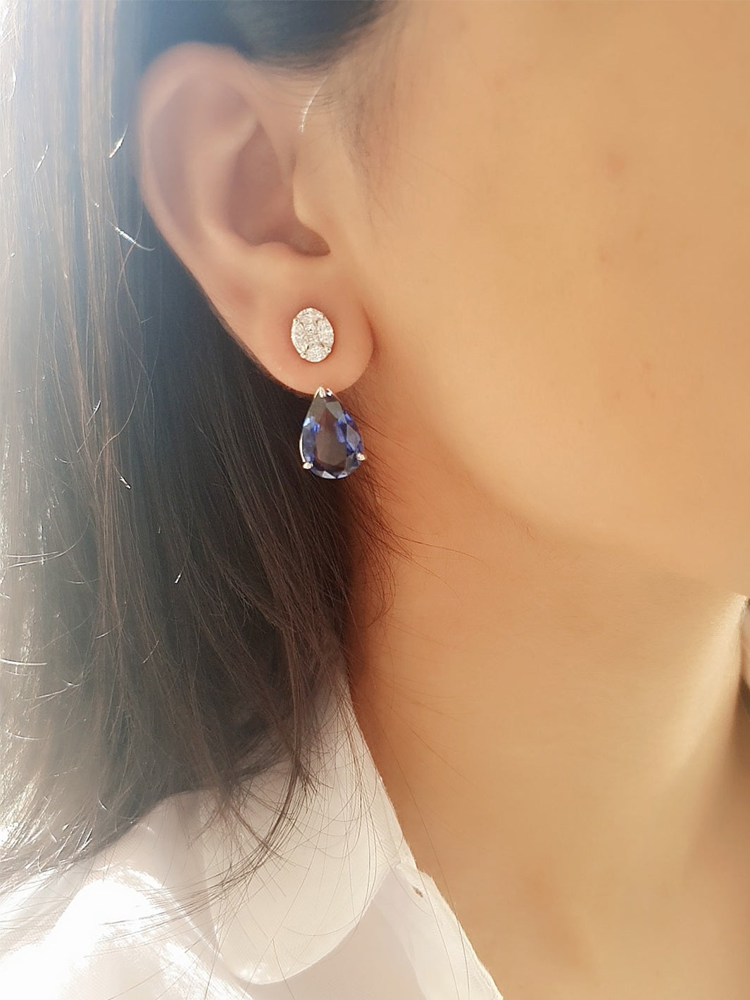 Classic diamond tops with detachable colored stones, versatile earrings for formal and casual styles