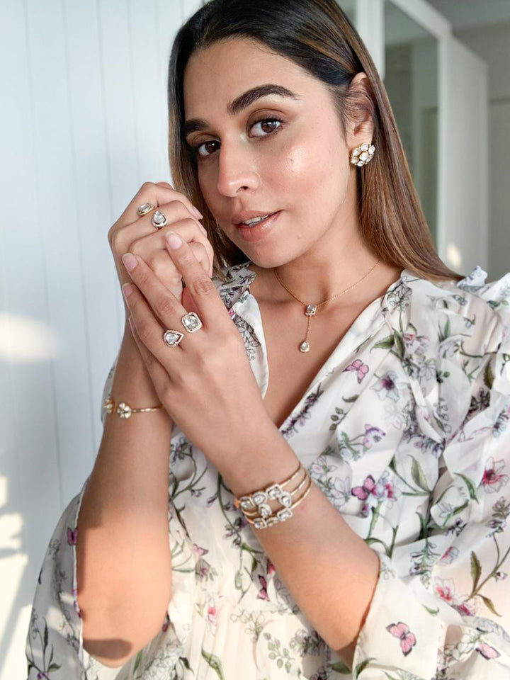 Polki Emerald Cut & Pear Ring